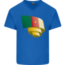 Curled Cameroon Flag Cameroonian Day Football Mens V-Neck Cotton T-Shirt Royal Blue