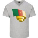 Curled Cameroon Flag Cameroonian Day Football Mens V-Neck Cotton T-Shirt Sports Grey