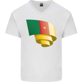 Curled Cameroon Flag Cameroonian Day Football Mens V-Neck Cotton T-Shirt White