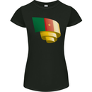 Curled Cameroon Flag Cameroonian Day Football Womens Petite Cut T-Shirt Black