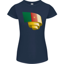 Curled Cameroon Flag Cameroonian Day Football Womens Petite Cut T-Shirt Navy Blue