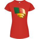 Curled Cameroon Flag Cameroonian Day Football Womens Petite Cut T-Shirt Red