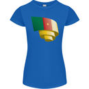 Curled Cameroon Flag Cameroonian Day Football Womens Petite Cut T-Shirt Royal Blue