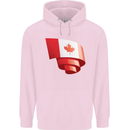 Curled Canada Flag Canadian Day Football Childrens Kids Hoodie Light Pink