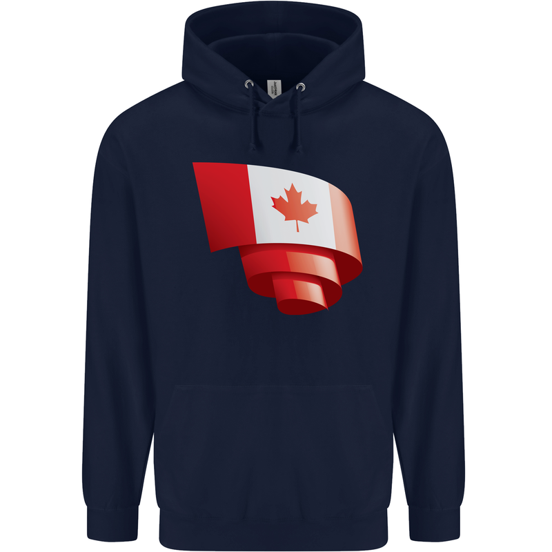 Curled Canada Flag Canadian Day Football Childrens Kids Hoodie Navy Blue