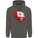 Curled Canada Flag Canadian Day Football Childrens Kids Hoodie Storm Grey