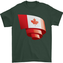 Curled Canada Flag Canadian Day Football Mens T-Shirt 100% Cotton Forest Green