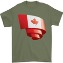 Curled Canada Flag Canadian Day Football Mens T-Shirt 100% Cotton Military Green