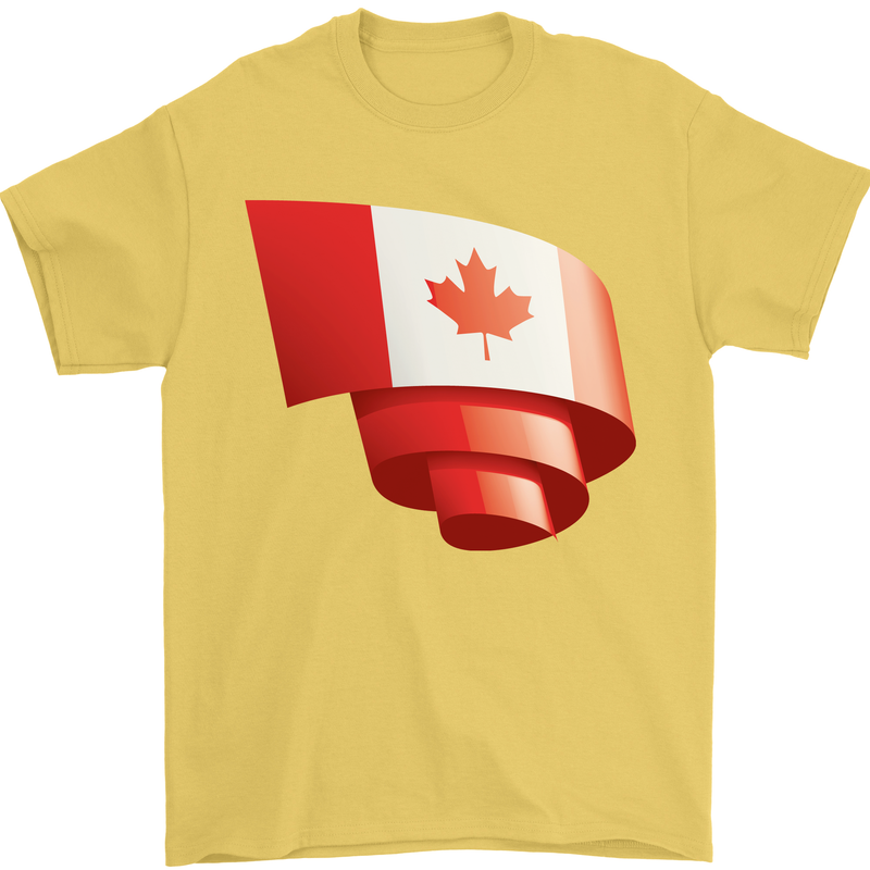 Curled Canada Flag Canadian Day Football Mens T-Shirt 100% Cotton Yellow