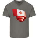 Curled Canada Flag Canadian Day Football Mens V-Neck Cotton T-Shirt Charcoal