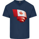 Curled Canada Flag Canadian Day Football Mens V-Neck Cotton T-Shirt Navy Blue