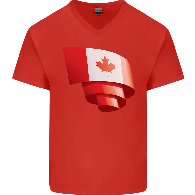 Curled Canada Flag Canadian Day Football Mens V-Neck Cotton T-Shirt Red