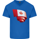 Curled Canada Flag Canadian Day Football Mens V-Neck Cotton T-Shirt Royal Blue