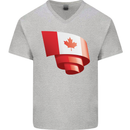 Curled Canada Flag Canadian Day Football Mens V-Neck Cotton T-Shirt Sports Grey
