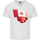 Curled Canada Flag Canadian Day Football Mens V-Neck Cotton T-Shirt White