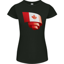 Curled Canada Flag Canadian Day Football Womens Petite Cut T-Shirt Black