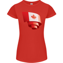 Curled Canada Flag Canadian Day Football Womens Petite Cut T-Shirt Red