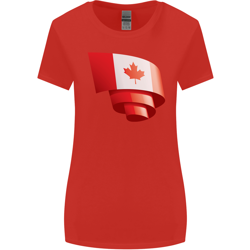 Curled Canada Flag Canadian Day Football Womens Wider Cut T-Shirt Red