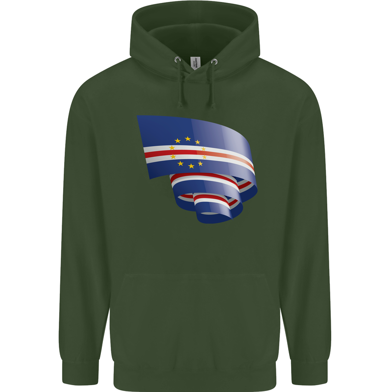 Curled Cape Verde Flag Verdean Day Football Childrens Kids Hoodie Forest Green