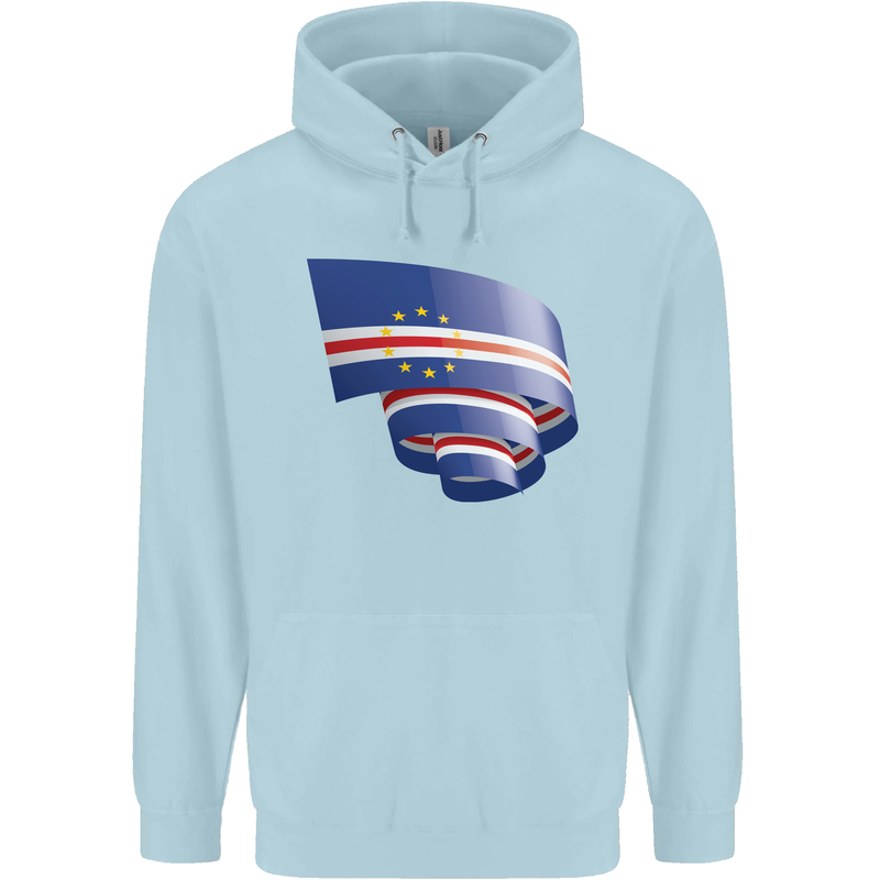Curled Cape Verde Flag Verdean Day Football Childrens Kids Hoodie Light Blue