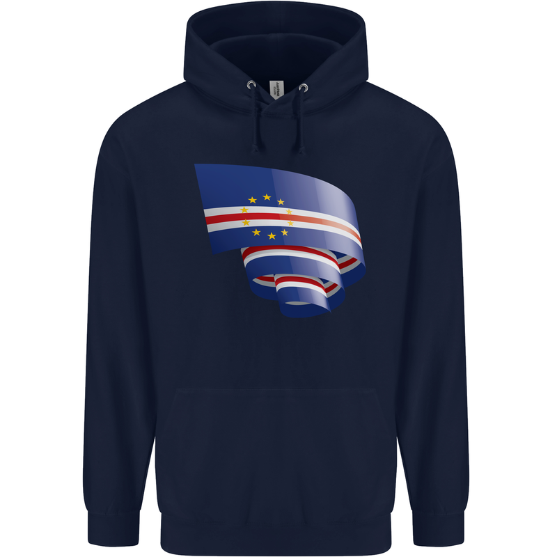 Curled Cape Verde Flag Verdean Day Football Childrens Kids Hoodie Navy Blue