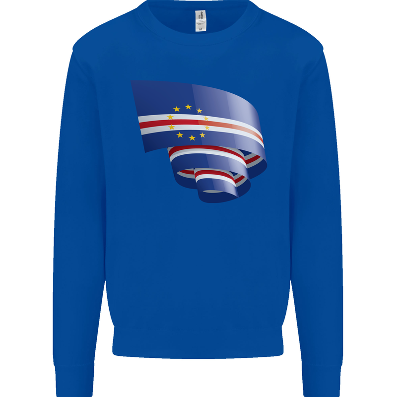Curled Cape Verde Flag Verdean Day Football Kids Sweatshirt Jumper Royal Blue
