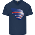 Curled Cape Verde Flag Verdean Day Football Mens V-Neck Cotton T-Shirt Navy Blue