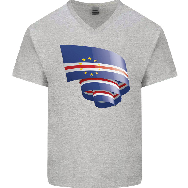 Curled Cape Verde Flag Verdean Day Football Mens V-Neck Cotton T-Shirt Sports Grey