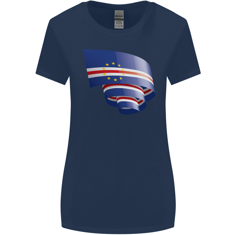 Curled Cape Verde Flag Verdean Day Football Womens Wider Cut T-Shirt Navy Blue