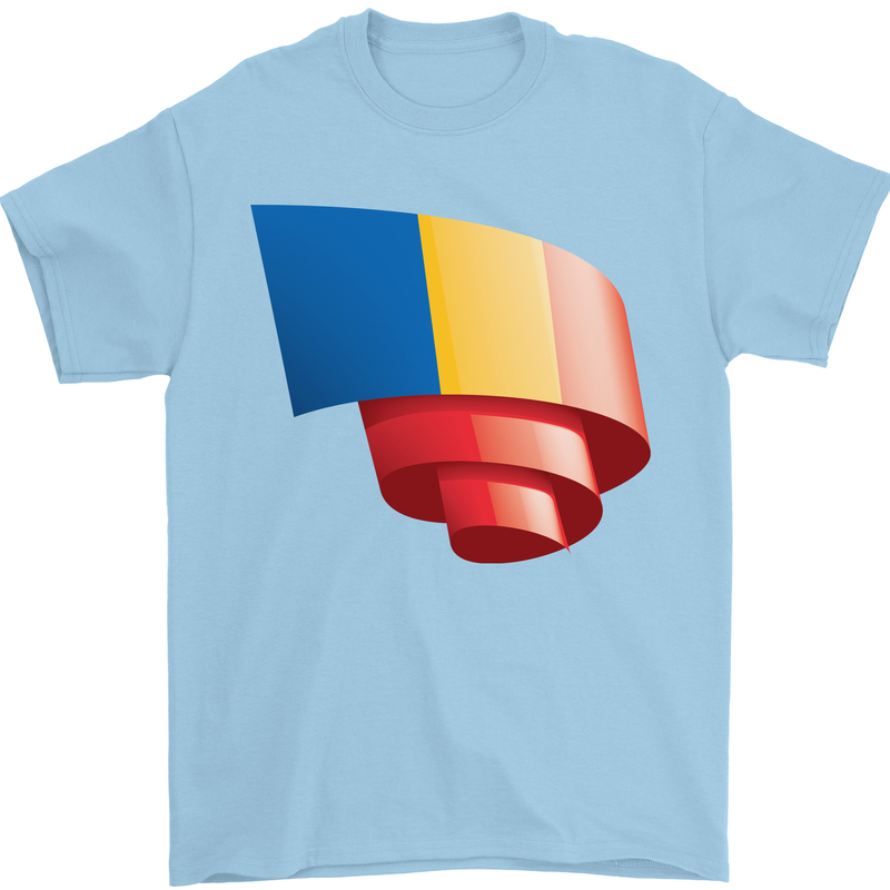 Curled Chad Flag Chadian Day Football Mens T-Shirt 100% Cotton Light Blue