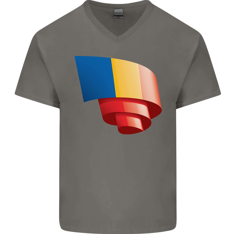 Curled Chad Flag Chadian Day Football Mens V-Neck Cotton T-Shirt Charcoal