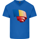 Curled Chad Flag Chadian Day Football Mens V-Neck Cotton T-Shirt Royal Blue