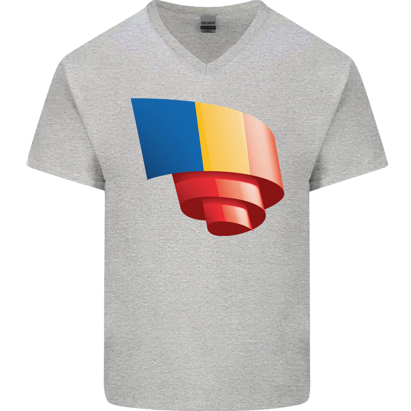 Curled Chad Flag Chadian Day Football Mens V-Neck Cotton T-Shirt Sports Grey