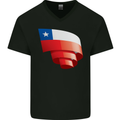 Curled Chile Flag Chilean Day Football Mens V-Neck Cotton T-Shirt Black