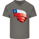 Curled Chile Flag Chilean Day Football Mens V-Neck Cotton T-Shirt Charcoal