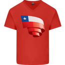 Curled Chile Flag Chilean Day Football Mens V-Neck Cotton T-Shirt Red