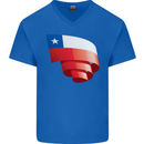 Curled Chile Flag Chilean Day Football Mens V-Neck Cotton T-Shirt Royal Blue