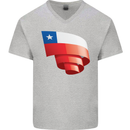 Curled Chile Flag Chilean Day Football Mens V-Neck Cotton T-Shirt Sports Grey