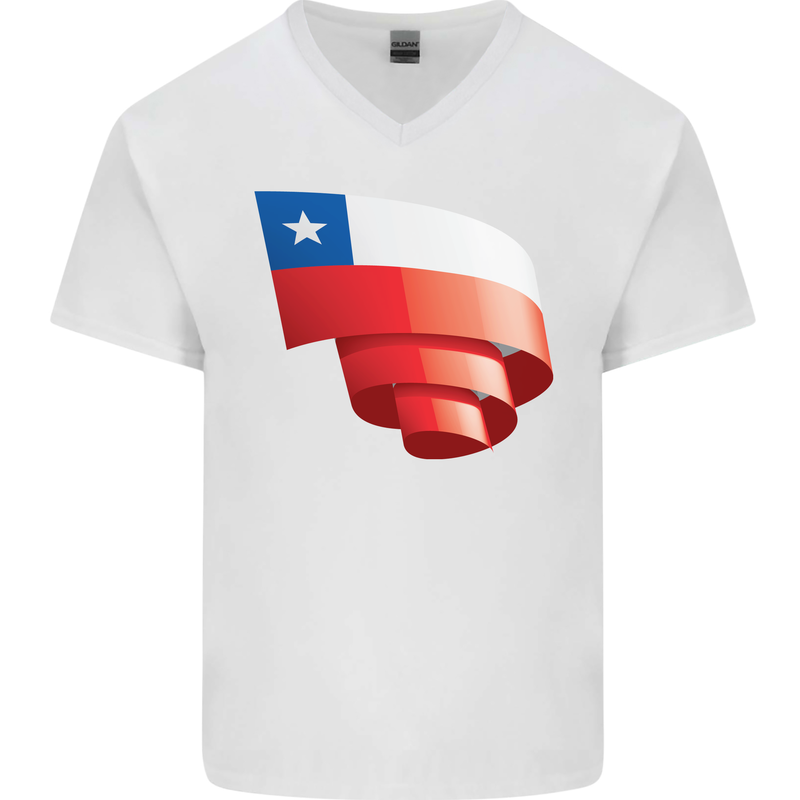 Curled Chile Flag Chilean Day Football Mens V-Neck Cotton T-Shirt White