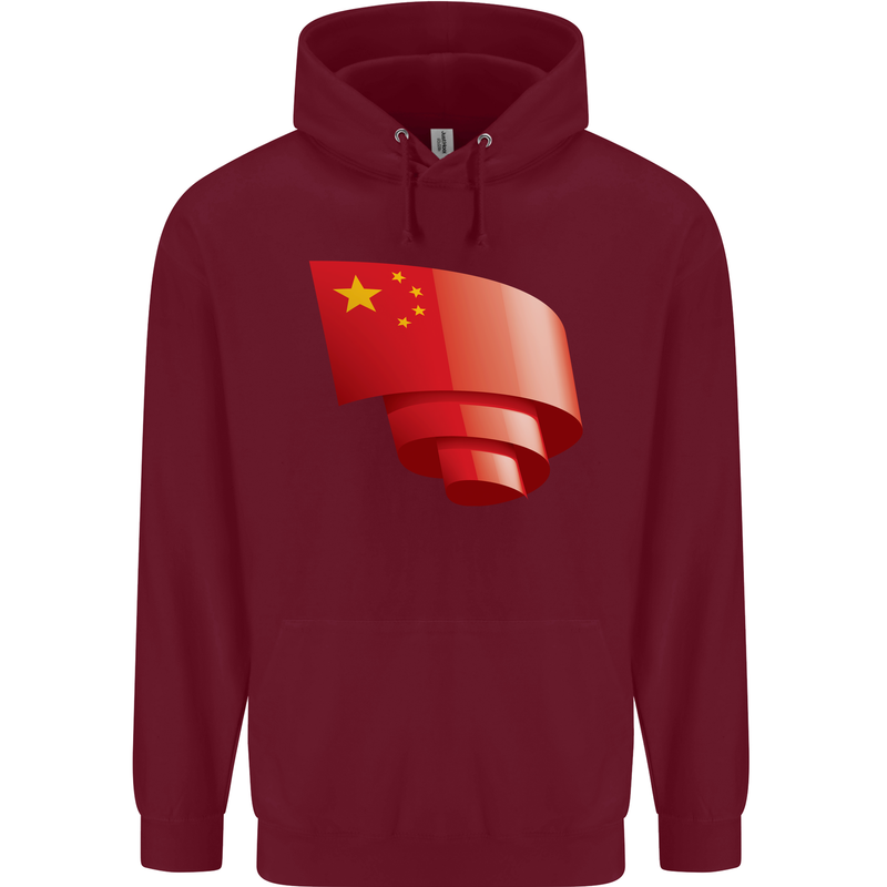 Curled China Flag Chinese Day Football Childrens Kids Hoodie Maroon