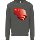 Curled China Flag Chinese Day Football Kids Sweatshirt Jumper Storm Grey