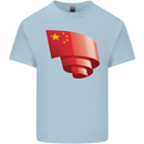 Curled China Flag Chinese Day Football Kids T-Shirt Childrens Light Blue