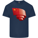 Curled China Flag Chinese Day Football Kids T-Shirt Childrens Navy Blue