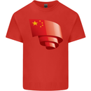 Curled China Flag Chinese Day Football Kids T-Shirt Childrens Red