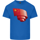 Curled China Flag Chinese Day Football Kids T-Shirt Childrens Royal Blue