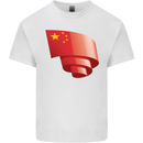 Curled China Flag Chinese Day Football Kids T-Shirt Childrens White