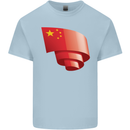 Curled China Flag Chinese Day Football Mens Cotton T-Shirt Tee Top Light Blue