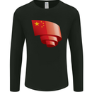 Curled China Flag Chinese Day Football Mens Long Sleeve T-Shirt Black