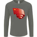 Curled China Flag Chinese Day Football Mens Long Sleeve T-Shirt Charcoal