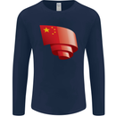 Curled China Flag Chinese Day Football Mens Long Sleeve T-Shirt Navy Blue
